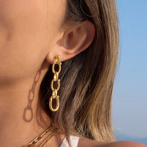 Boucles d'oreilles pendantes en acier inoxydable plaqué or 18 carats avec zircons blancs