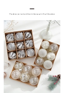 Detail of 8cm Christmas ball ornaments with white grid and silver patterns in gift boxes
