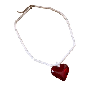 Romantic opal beaded necklace featuring a vibrant red heart pendant for women