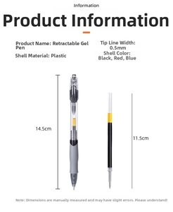 Detailed dimension guide for 0.5mm retractable gel pen and ink refills showing 14.5cm length
