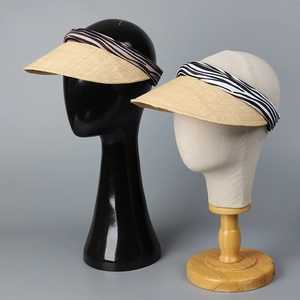 Minimalist straw sun visor hat with zebra print and striped fabric headbands for beach