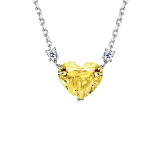 Sparkling yellow heart-shaped pendant necklace with silver chain for women