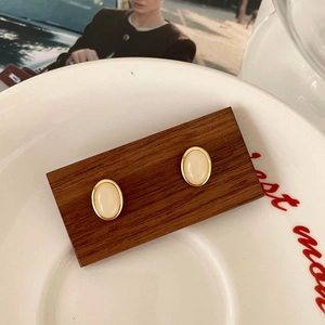 Boucles D'oreilles Ovales Avec 925 Sterling Silver Earring Post Vintage Français Minimaliste Style Pierre Précieuse Mode Femme
