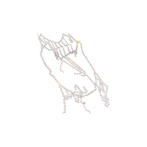 Elegant multi-layer white pearl body chain necklace with fringe tassels and layered design