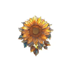 Artistic acrylic sunflower window hanging decoration with golden orange petals and green leaves