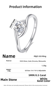 Macro detail of S925 silver swirl ring with 0.5ct moissanite and engraved hallmark