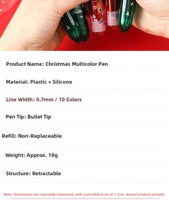Detailed 0.7mm bullet tip and push mechanism of a ten-color Christmas cartoon pen