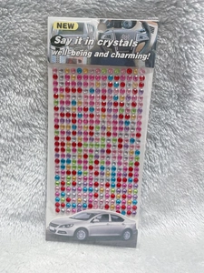Macro detail of multi-colored self-adhesive acrylic rhinestone stickers for DIY car decor