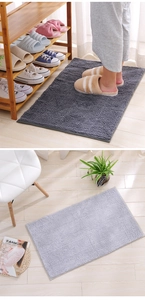 Macro detail of thick absorbent chenille bath mat showing plush texture and non-slip backing