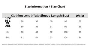 Detailed size chart for blue and white porcelain print flare sleeve dress with measurements