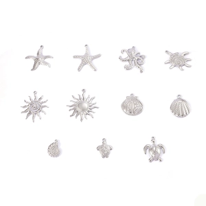 Detailed collection of silver ocean-themed pendants including starfish and turtles