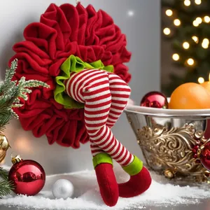 Christmas Elf Leg Wreath Decoration Fabric Striped Stocking Hanging Ornament Festive Party Decor