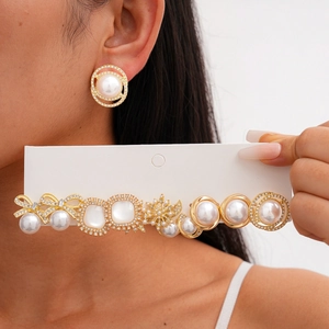 Geometric Stud Earrings Alloy Rhinestone Imitation Artificial Pearl Resin With Silver Earring Post Vintage Luxury Jewelry For Women