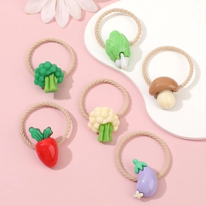 6-piece cute vegetable hair ties set for girls including carrot broccoli and mushroom shapes
