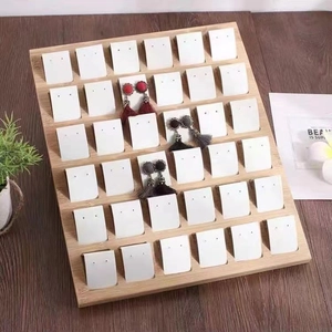 Bamboo and wood 36-slot large capacity earring display stand with white insert cards