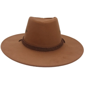 Classic camel wool western cowboy hat with wide brim and braided trim for outdoors
