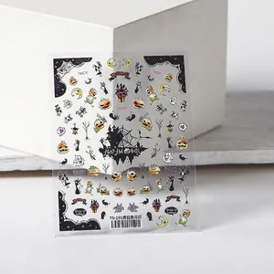 5D thin nail stickers featuring Halloween pumpkin lantern designs for festive manicure art
