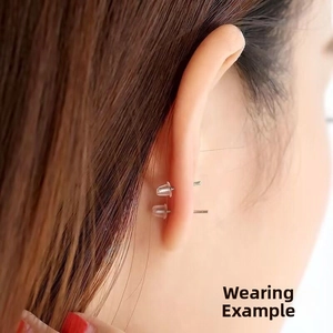 Close-up of clear silicone earring backings on earlobe for a secure, comfortable fit