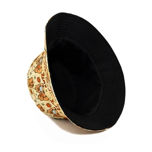 Cute Capybara reversible bucket hat with cartoon prints in beige and black canvas