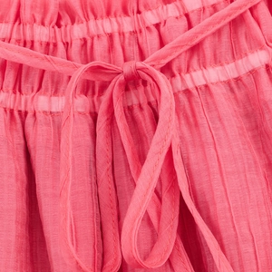 Pink bohemian pleated skirt set featuring elastic drawstring waist with bow tie detail