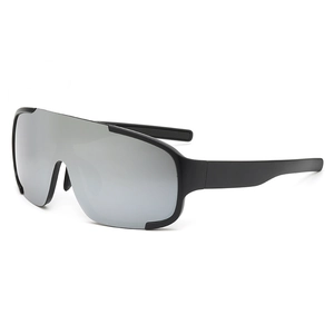 Mattschwarze Oversize-Sportsonnenbrille mit silbernen Spiegelgläsern für Radsportler