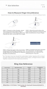 Size guide for stainless steel rings with measurement steps and global diameter chart