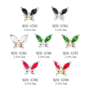 Mini alloy butterfly nail charms in multiple colors with 5.5x4.5mm gold and silver bases