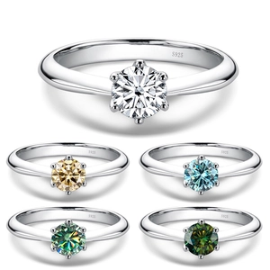 S925 sterling silver classic six-prong moissanite crown rings in five vibrant colors