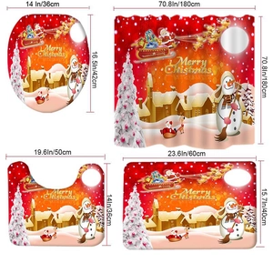 Detailed size chart for Christmas shower curtain and non-slip bathroom mat set
