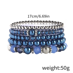 Dettagli del set da 5 bracciali multistrato con perline blu e misura 17cm 6,69 pollici
