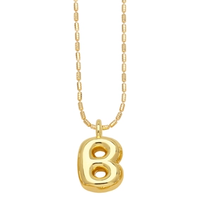 3D bubble letter B pendant necklace in gold-plated stainless steel on a white background