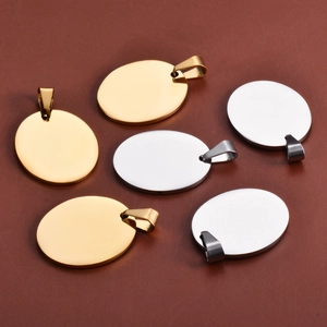 Stainless steel oval blank pendant DIY mirror polished dog tag custom engraved jewelry accessory