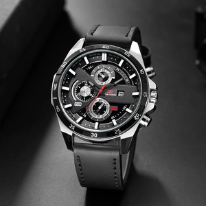 Men's fashion sport watch with black dial, silver case and date display feature
