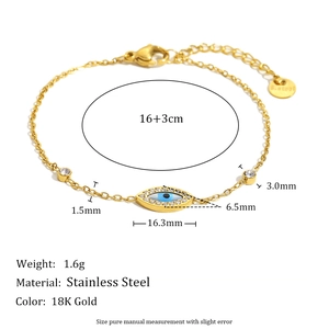 18K gold plated stainless steel Evil Eye bracelet with sparkling accents and dimensions