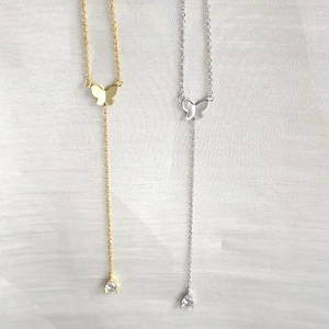 S925 silver butterfly tassel necklace with zircon pendants in gold and silver finishes