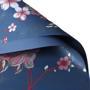 Waterproof vintage floral wrapping paper with elegant pink rose patterns on dark blue