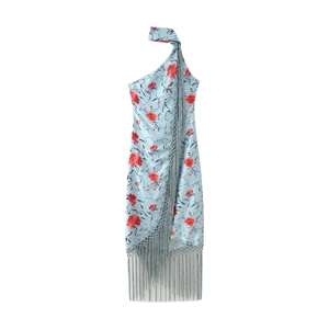 Vestito Maxi Floreale Monospalla Da Donna Con Frange Asimmetrico Elegante Satinato Lungo Da Sera