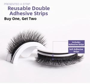 Detail of natural reusable false eyelashes with double adhesive strips and base