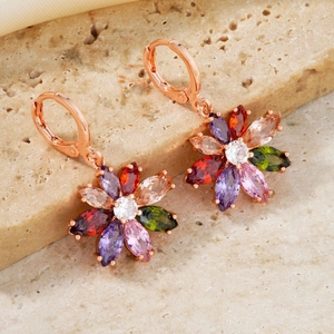 Floral earrings with multicolor cubic zirconia stones and rose gold plating