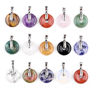 Assorted gemstone donut pendants including Tiger Eye and Amethyst with metal bails