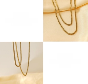 Detail of 18K gold-plated stainless steel mesh chain with a tight woven texture