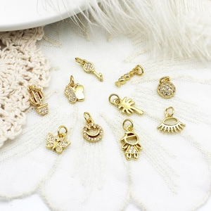 Golden mini charms collection with micro-inlaid crystals for DIY jewelry making