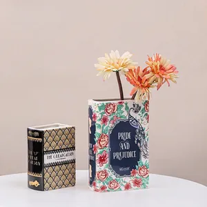 Creative book-shaped ceramic flower vases set featuring classic literature designs