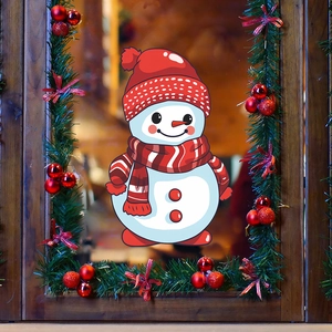 Christmas Snowman Window Cling Decals PVC Static Sticker For Glass Door Home Decoration Cute Cartoon Red White Winter Holiday