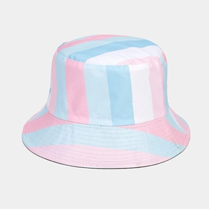 Close-up of pink, light blue and white striped fabric texture on a cotton bucket hat