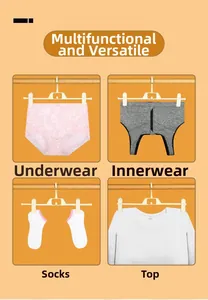 Detailed view of white plastic hangers with clips for socks, underwear and lightweight tops