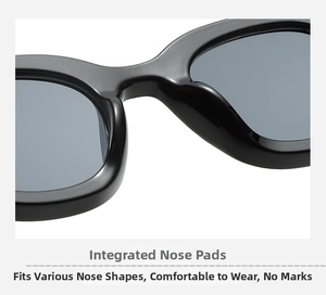 Detail view of integrated nose pads on black retro sunglasses for comfortable fit