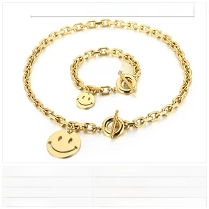Detailed size parameters of stainless steel smile face necklace and bracelet jewelry set