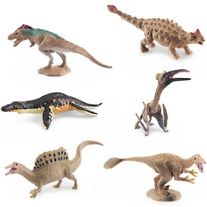 Educational set of six detailed PVC dinosaur models including T-Rex and Pterosaur