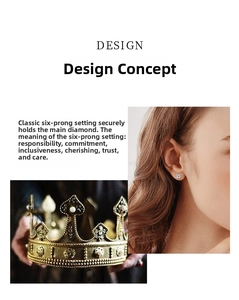 Detail of six-prong moissanite stud earrings in 925 silver shown on a model